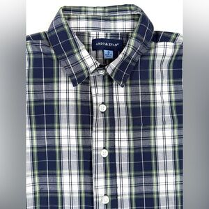 ANDY & EVAN Navy Blue & White Tartan Plaid Long Sleeve Casual Button Down Size 5